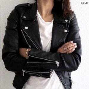 Zara Black Leather Moto Jacket XS